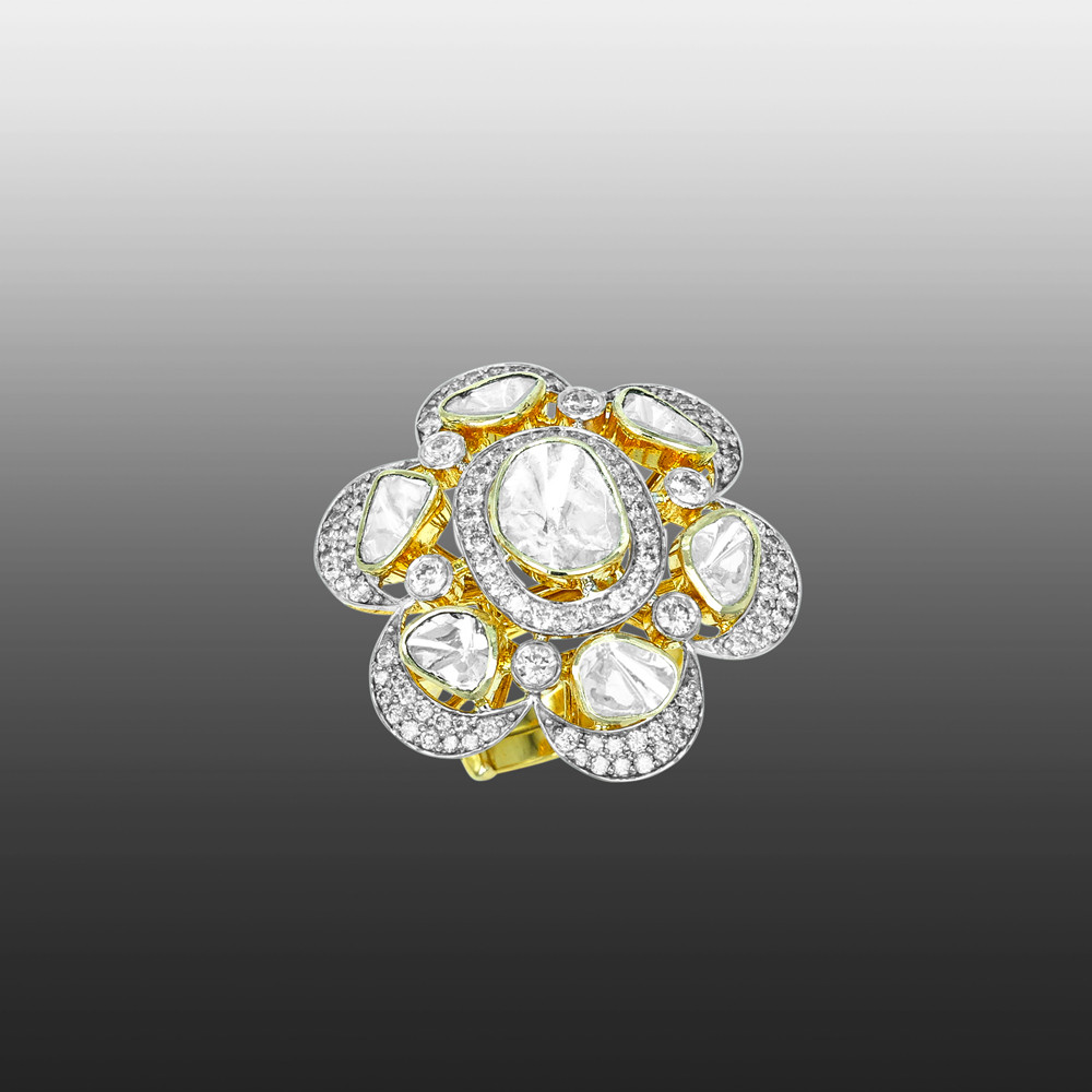 Floral Polki Open-Setting Ring with Full-Cut Diamonds
